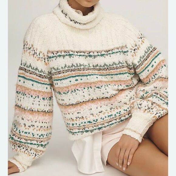 Pilcro Chunky Knit Balloon Sleeve Boxy Turtleneck Sweater NWT Size Extra Large - Picture 8 of 8